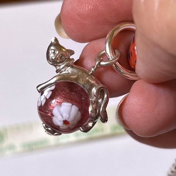 NEW CAT Bracelet Venetian RED Glass 7.5 Inch Length 925 Silver ITALY - Picture 2 of 9